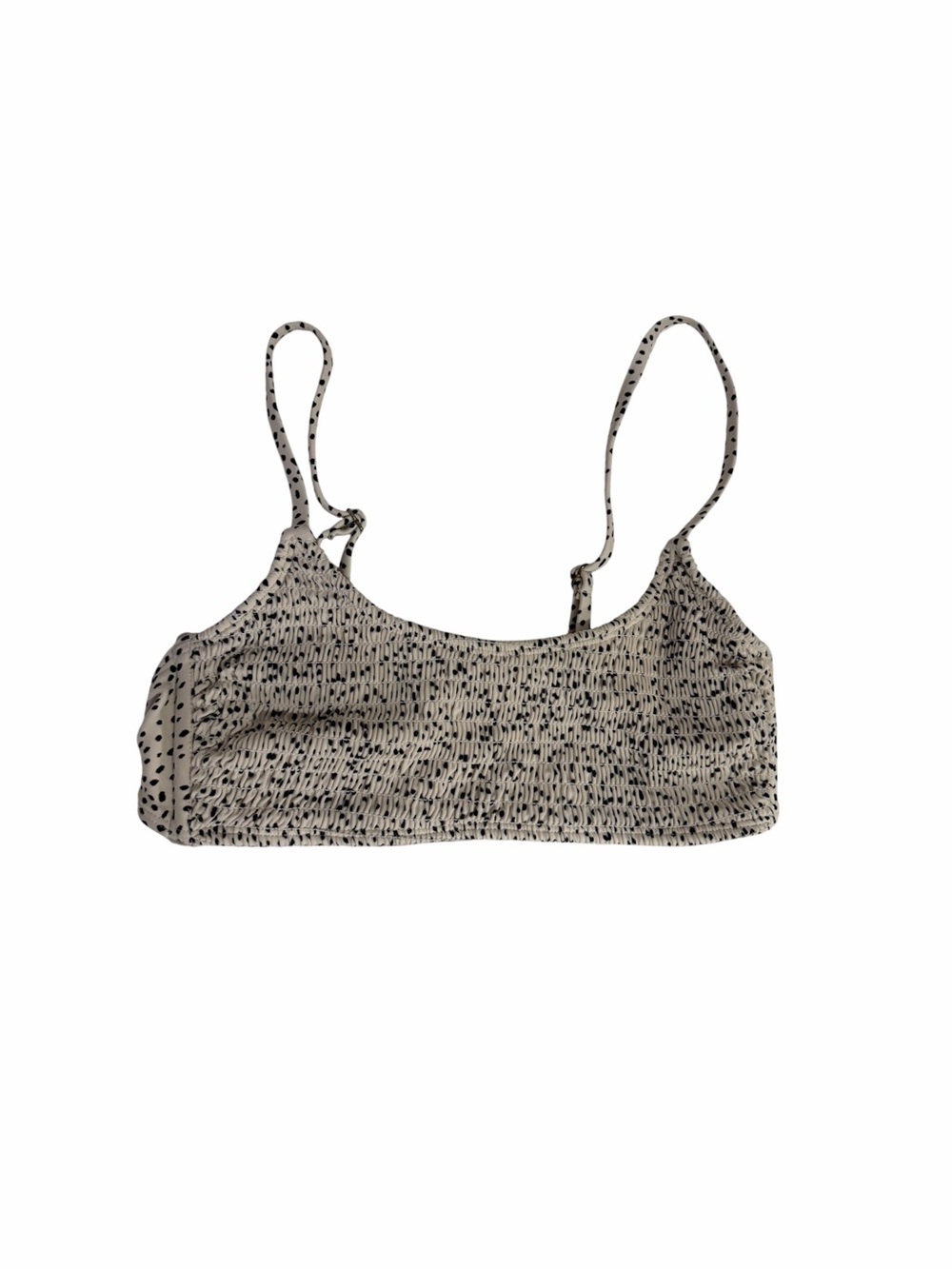 Women's Smocked bikini top in Cream with Black Dot Print
